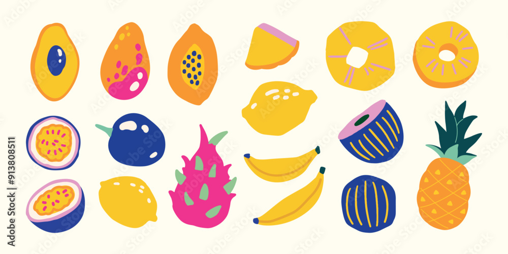 Exotic flowers leaves and fruits hand drawn cute simple jungle illustration collection Modern simple clip art set for children books stationery banners and social media Exotic flowers leaves and fruits hand drawn cute simple jungle illustration collection Modern simple clip art set for children books stationery banners and social media