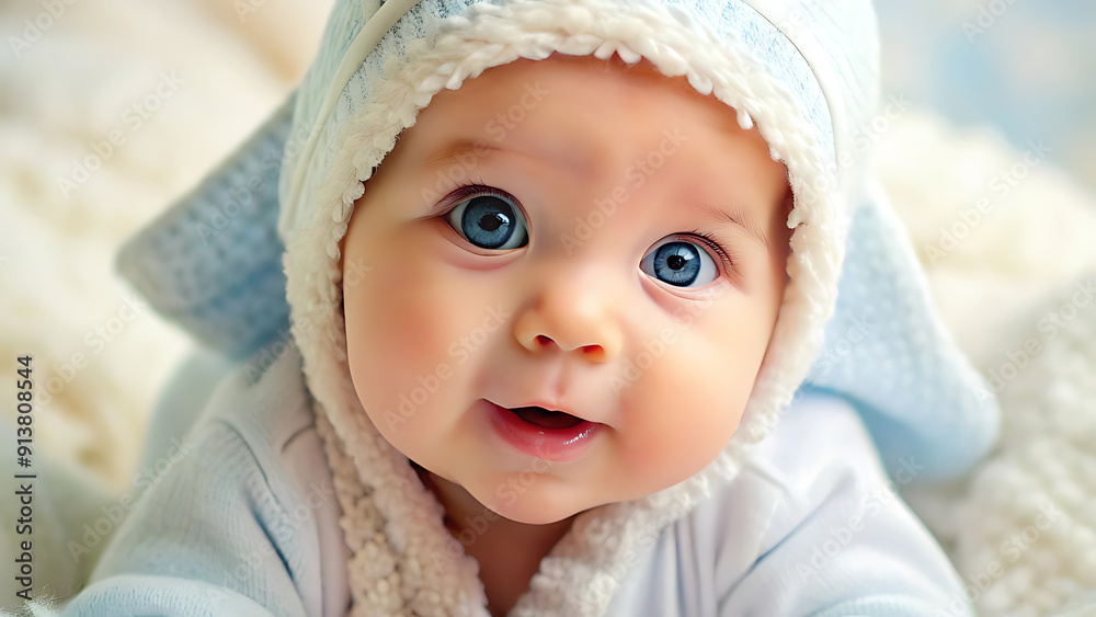 Happy baby. Cute little newborn girl with smiling face crawling on bed in bedroom. Infant baby resting playing lying down on blanket at home.generative ai
Happy baby. Cute little newborn girl with smiling face crawling on bed in bedroom. Infant baby resting playing lying down on blanket at home.generative ai