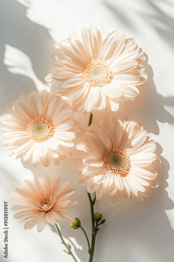 Pale peach gerbera flowers with elegant shadows Pale peach gerbera flowers with elegant shadows