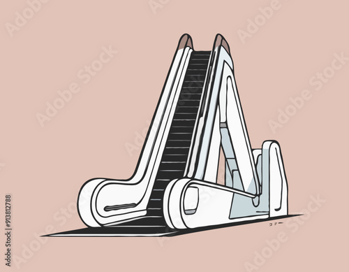 Escalator. Side view. Simple flat illustration