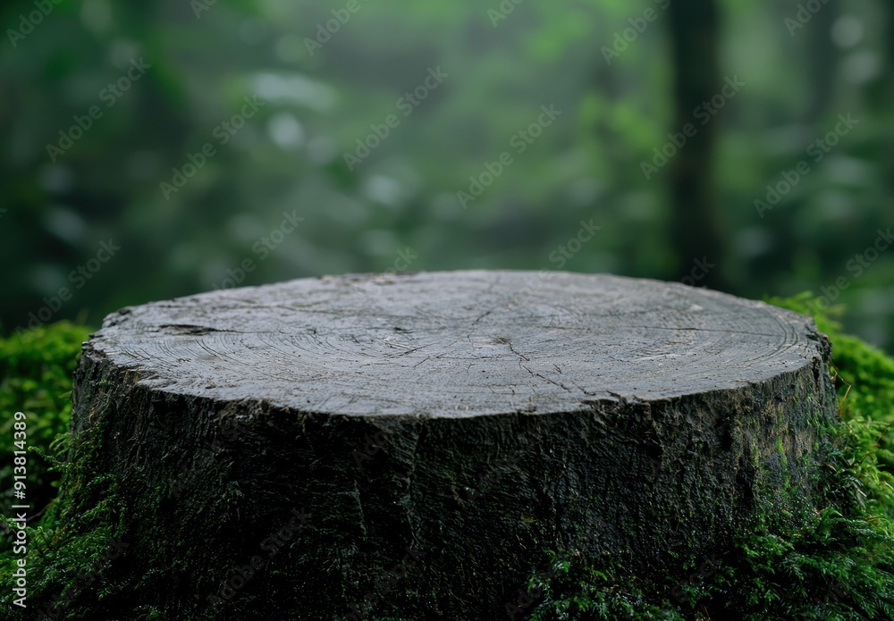 Weathered tree stump in lush green forest Weathered tree stump in lush green forest
