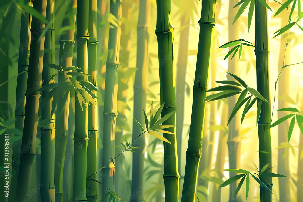 Obraz premium Bamboo forest, earthy tones, flat design, minimalistic shapes