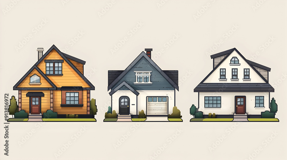 Three Houses Illustration Three Houses Illustration