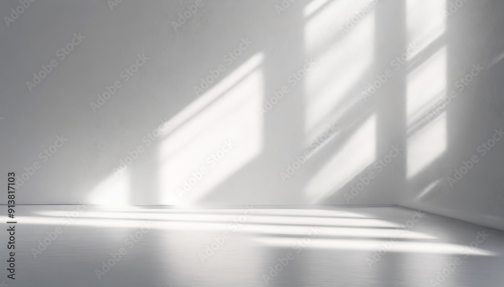 Clean, bright, white backdrop presentation on white wooden surface for a clean and modern look. Background for product display, selective focus. 