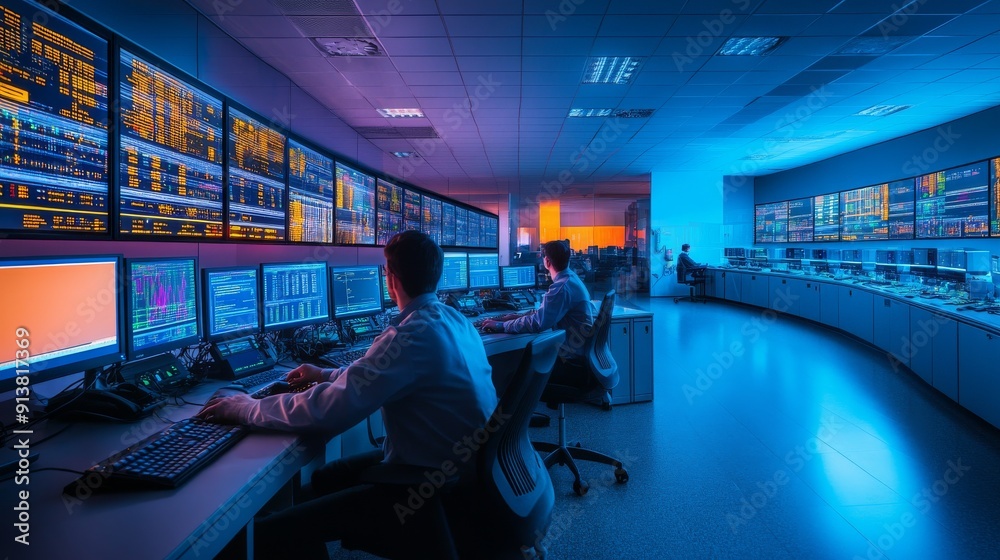 Technicians monitor a state-of-the-art network operations center filled ...