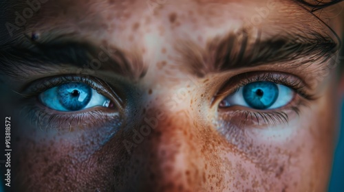  A tight shot of a man's face, adorned with freckles dotting his complexion, including those around his eyes