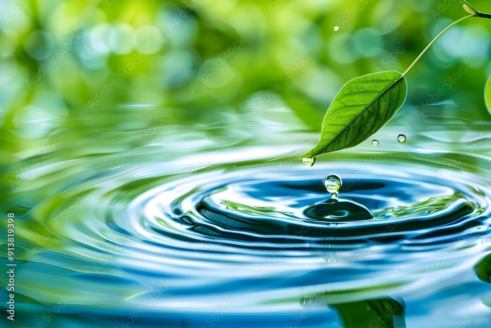 Water Droplet Splashing in a Pond with Green Leaf. Water Droplet Splashing in a Pond with Green Leaf.