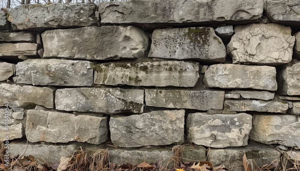 Weathered stone wall with moss and lichen Weathered stone wall with moss and lichen