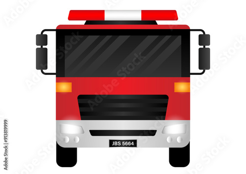 Fire Engine or Fire Truck. Fire Emergency Rescue Truck. Vector Illustration Isolated on White Background.