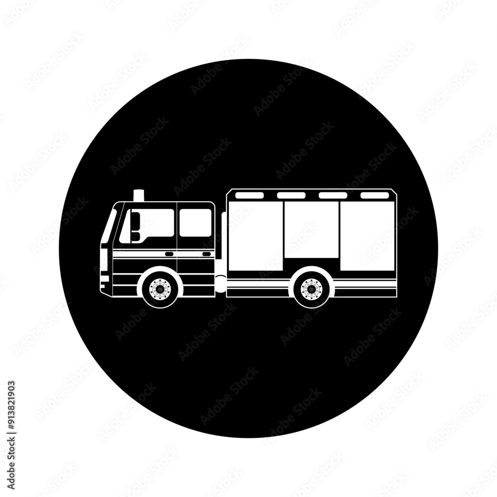 Fire Engine or Fire Truck Sign Symbol. Fire Emergency Rescue Truck. Vector Illustration Isolated on White Background. Fire Engine or Fire Truck Sign Symbol. Fire Emergency Rescue Truck. Vector Illustration Isolated on White Background.