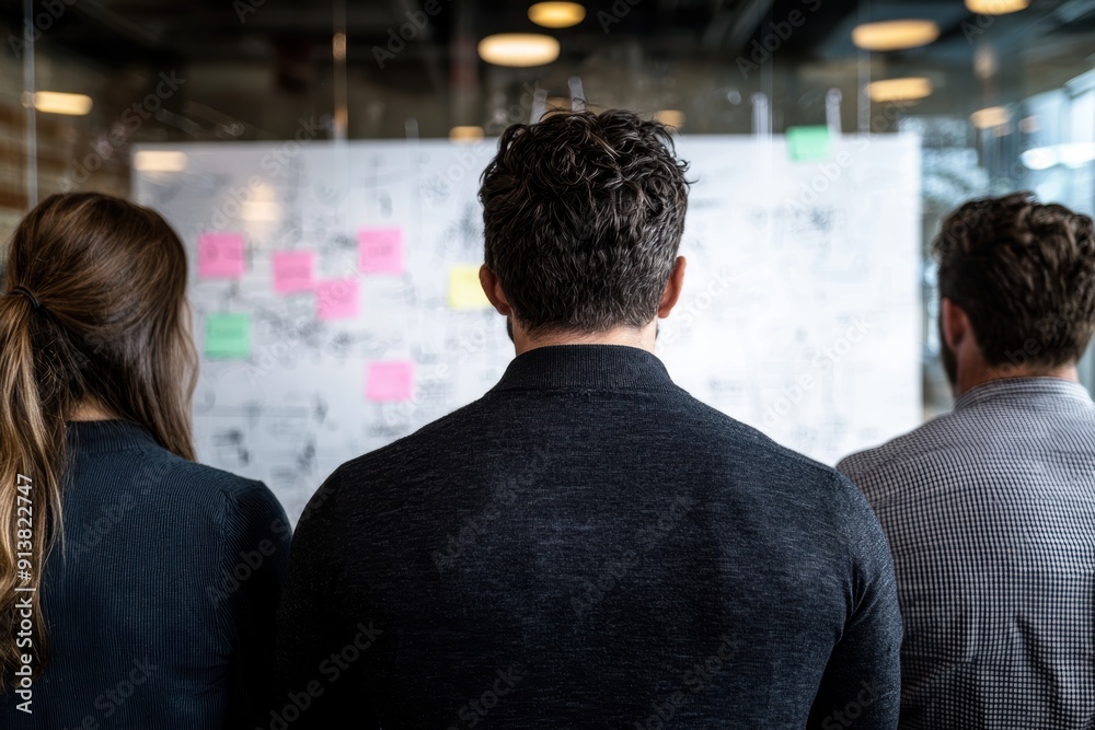 business team discussing strategy on whiteboard business team discussing strategy on whiteboard