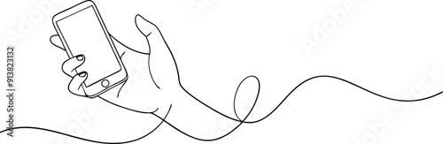 Continuous Line Drawing of Hand Holding Smartphone