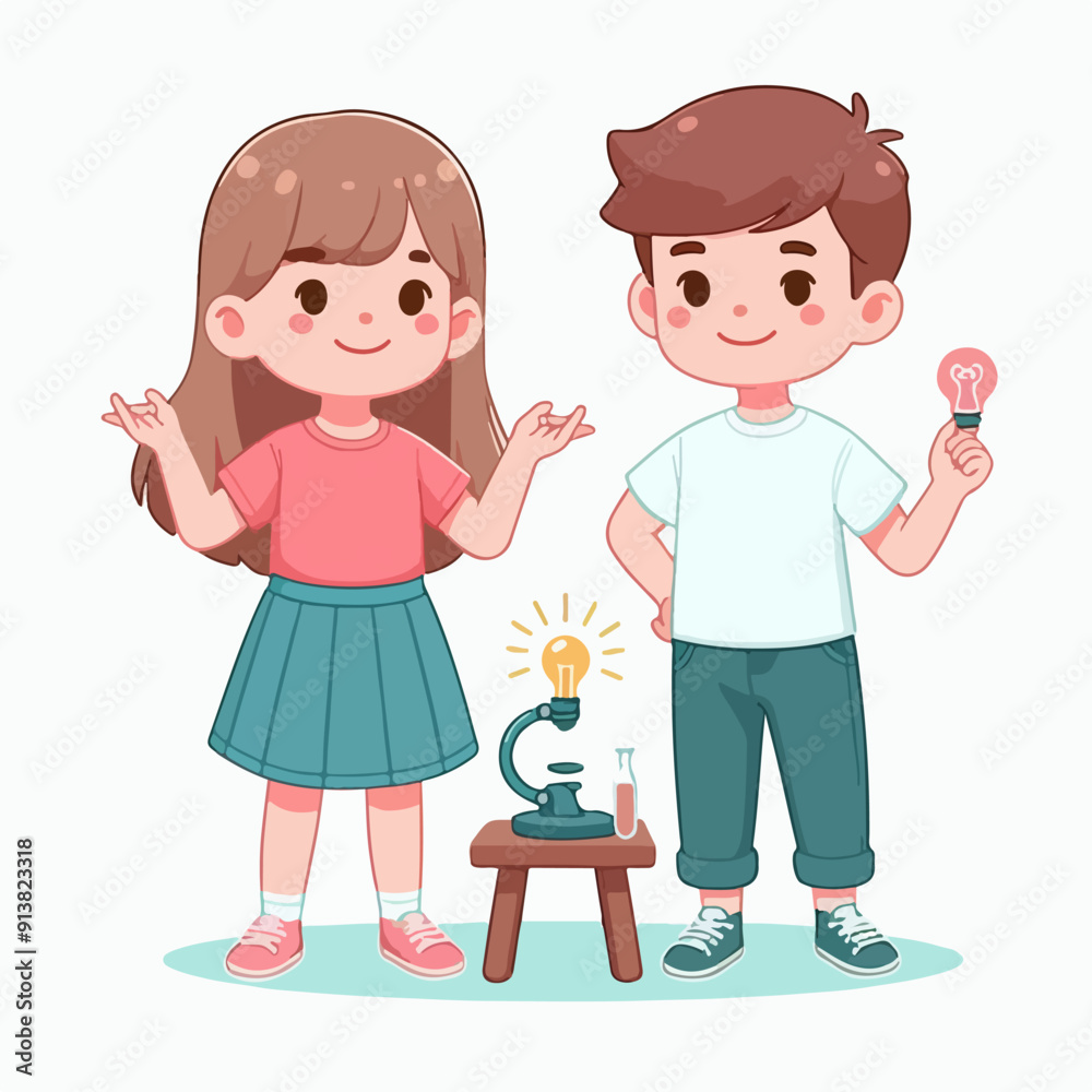 Science kids. Children in chemistry laboratory little boys and girls vector cute people. Laboratory science, laboratory education experiment illustration Science kids. Children in chemistry laboratory little boys and girls vector cute people. Laboratory science, laboratory education experiment illustration