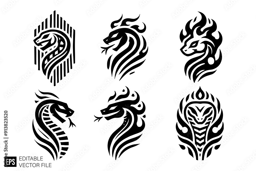 Dragon head tribal tattoo graphic design templates Dragon head tribal tattoo graphic design templates