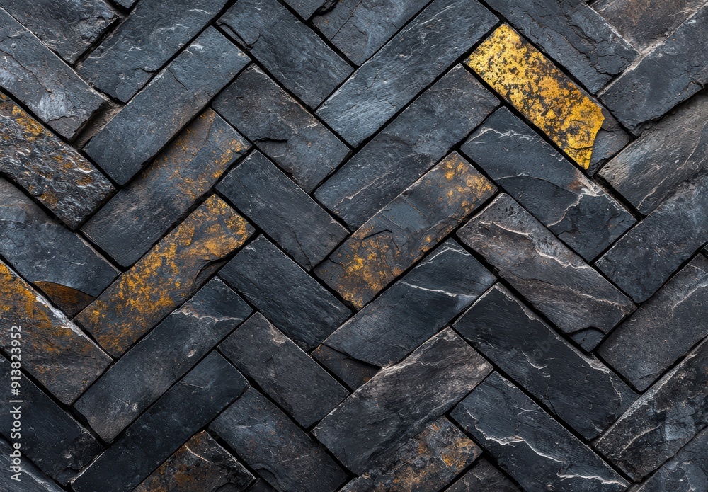 Textured slate stone tiles in geometric pattern Textured slate stone tiles in geometric pattern
