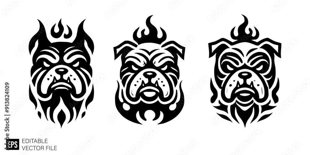 Set of tribal bulldog head tattoo graphic design ideas Set of tribal bulldog head tattoo graphic design ideas