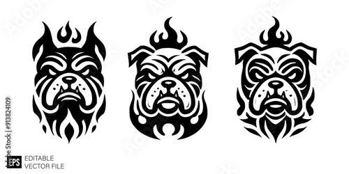 Set of tribal bulldog head tattoo graphic design ideas