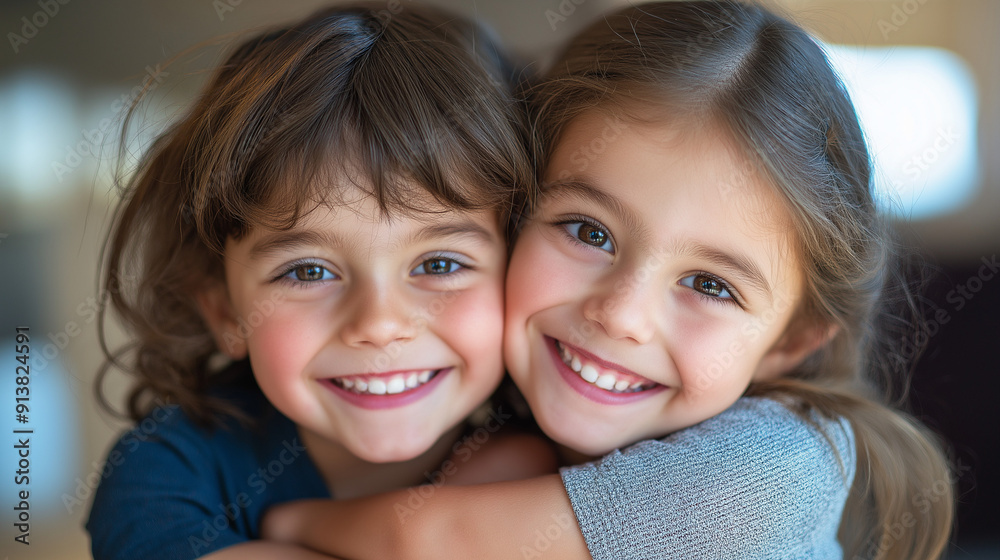 two child friends smiling, dental clinic setting, advertising photography two child friends smiling, dental clinic setting, advertising photography