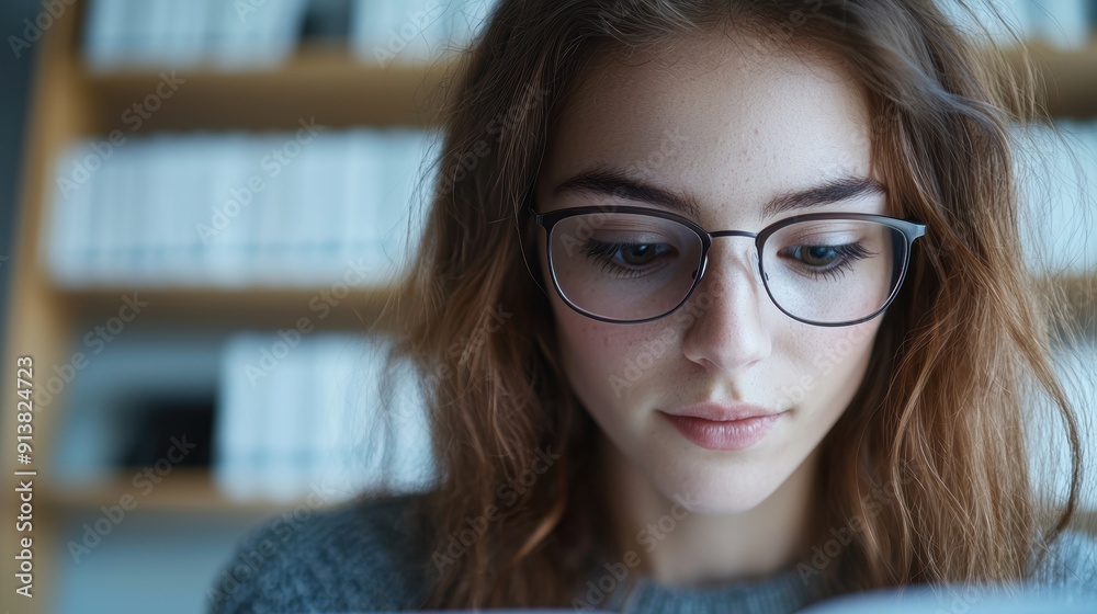 thoughtful young woman with glasses thoughtful young woman with glasses
