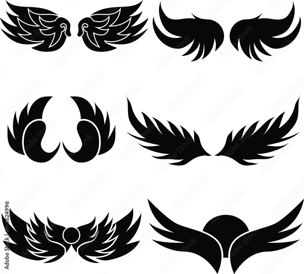 set of wing icons of various shapes set of wing icons of various shapes