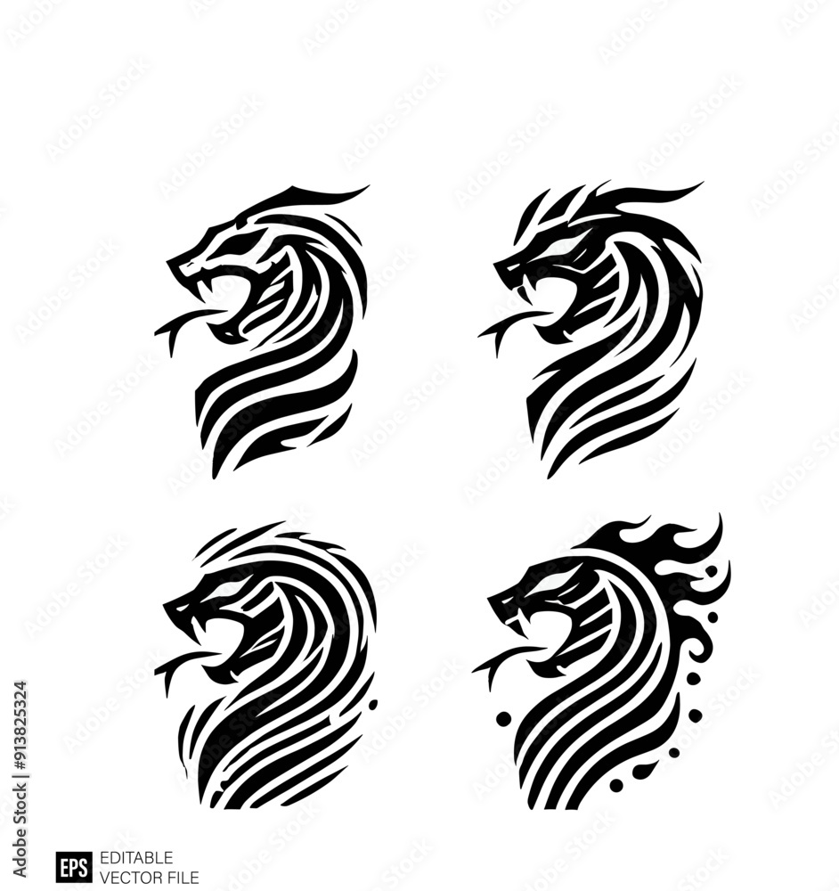 Set of snake head tribal tattoo graphic design vector templates Set of snake head tribal tattoo graphic design vector templates