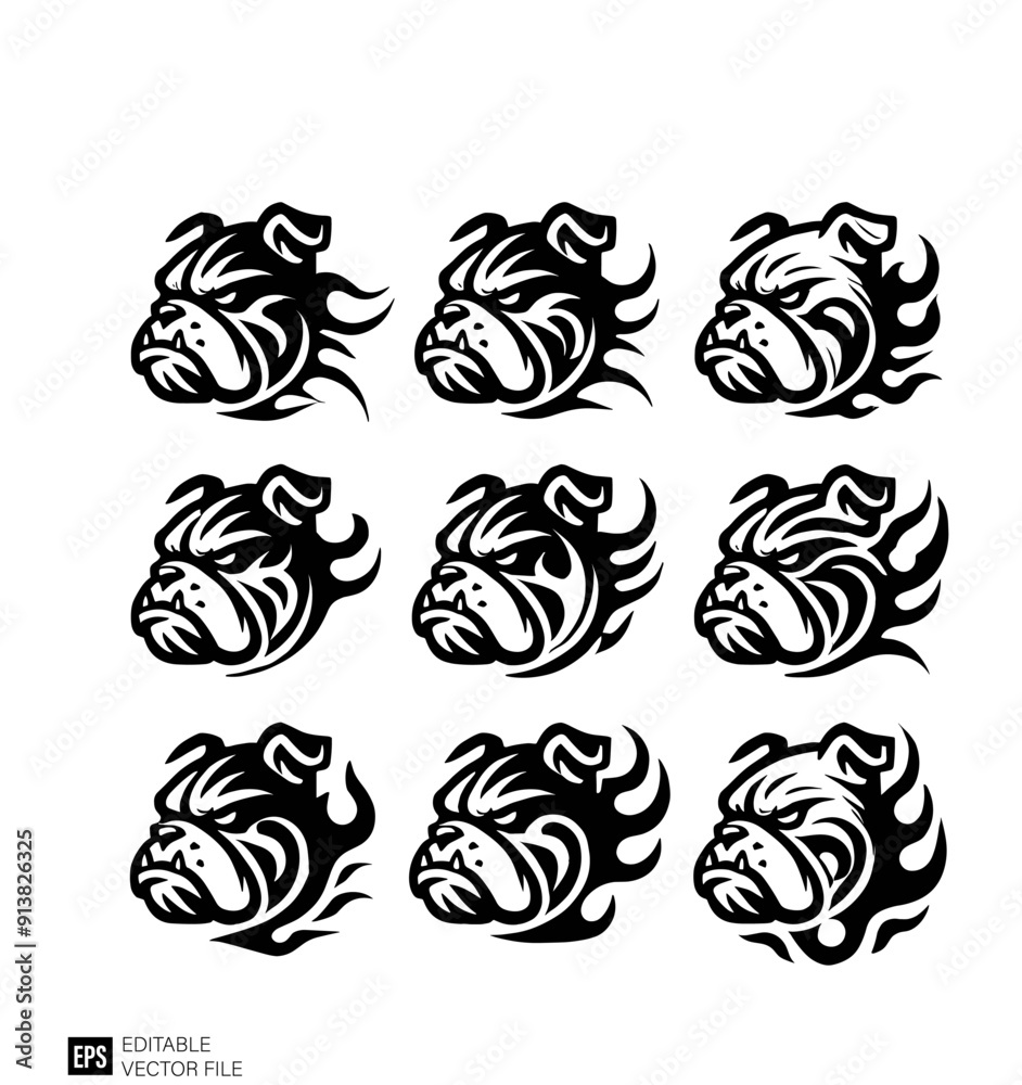 Set of tribal bulldog head tattoo graphic design ideas Set of tribal bulldog head tattoo graphic design ideas