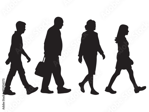 Small Group of Walking People Silhouettes