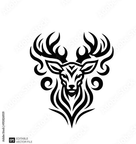 Tribal deer head tattoo illustration graphic design black and white vector