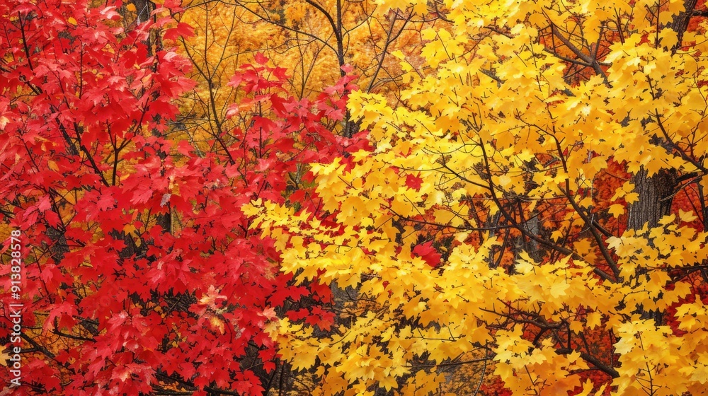 Yellow Fall Background. Autumn Landscape with Red and Yellow Foliage and Copy Space Yellow Fall Background. Autumn Landscape with Red and Yellow Foliage and Copy Space