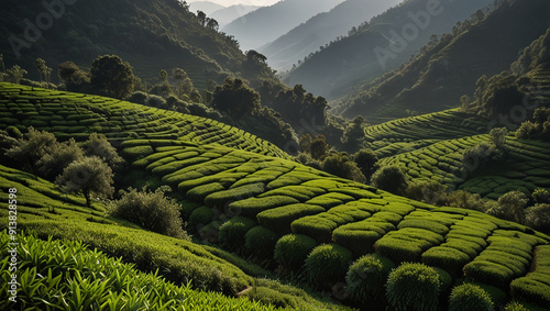 tea garden in the morning