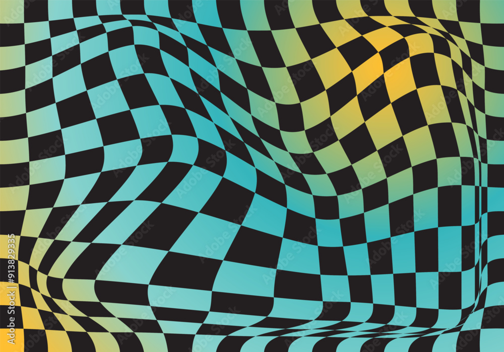 Wavy checkerboard background. Twisted psychedelic pattern. Chequered visual illusion Wavy checkerboard background. Twisted psychedelic pattern. Chequered visual illusion