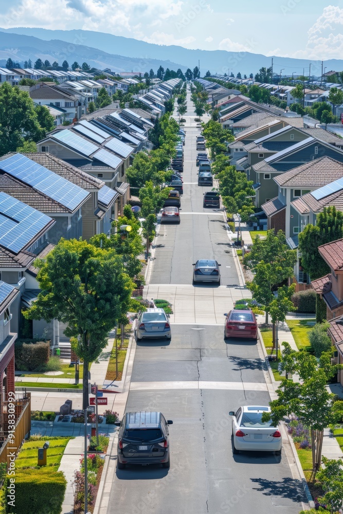 Suburban Rooftop Solar Panels Showcasing Community Adoption of Renewable Energy Suburban Rooftop Solar Panels Showcasing Community Adoption of Renewable Energy
