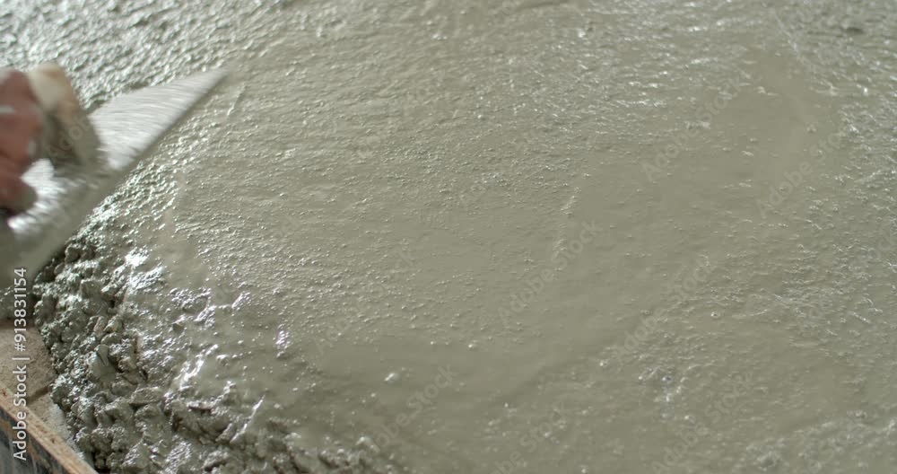 Spread the cement with Plastering trovel.Hand Holding Trowel and Smoothing Out the Plastering Concrete.Pouring cement for smooth areas.Cement flooring instead of ground. Spread the cement with Plastering trovel.Hand Holding Trowel and Smoothing Out the Plastering Concrete.Pouring cement for smooth areas.Cement flooring instead of ground.
