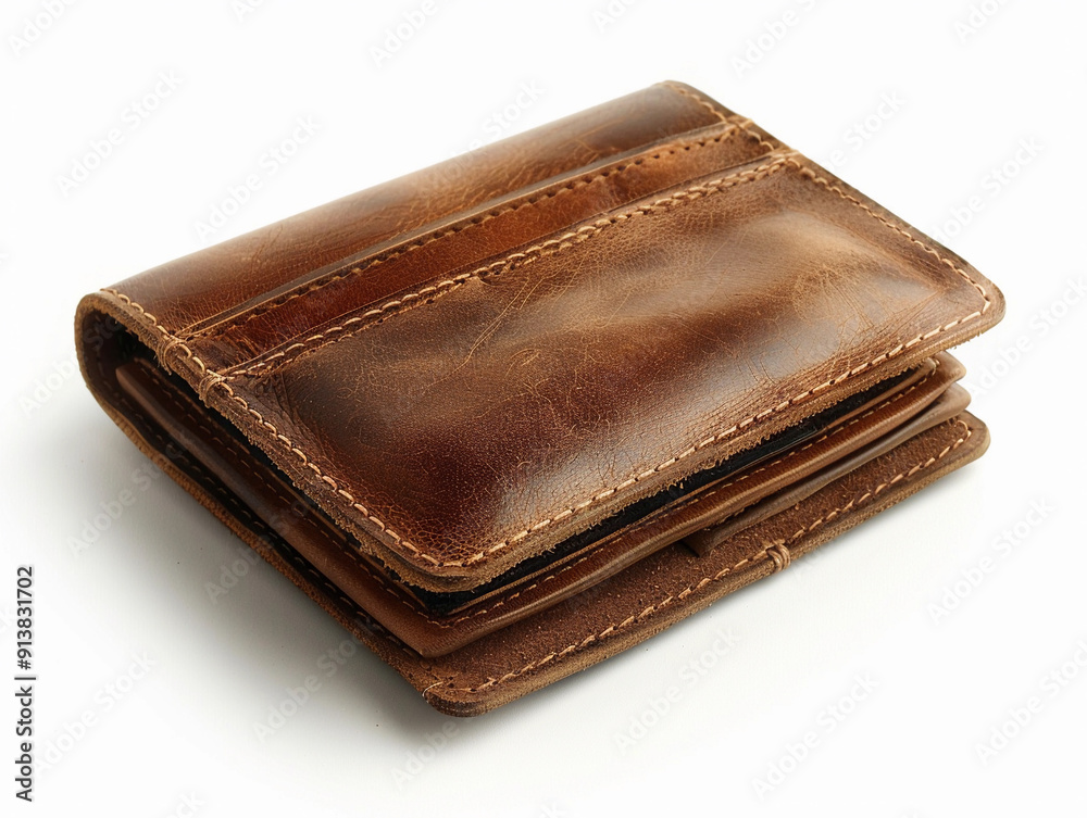 Elegant Brown Leather Wallet Displayed on Clean White Surface for Stylish and Practical Use Elegant Brown Leather Wallet Displayed on Clean White Surface for Stylish and Practical Use