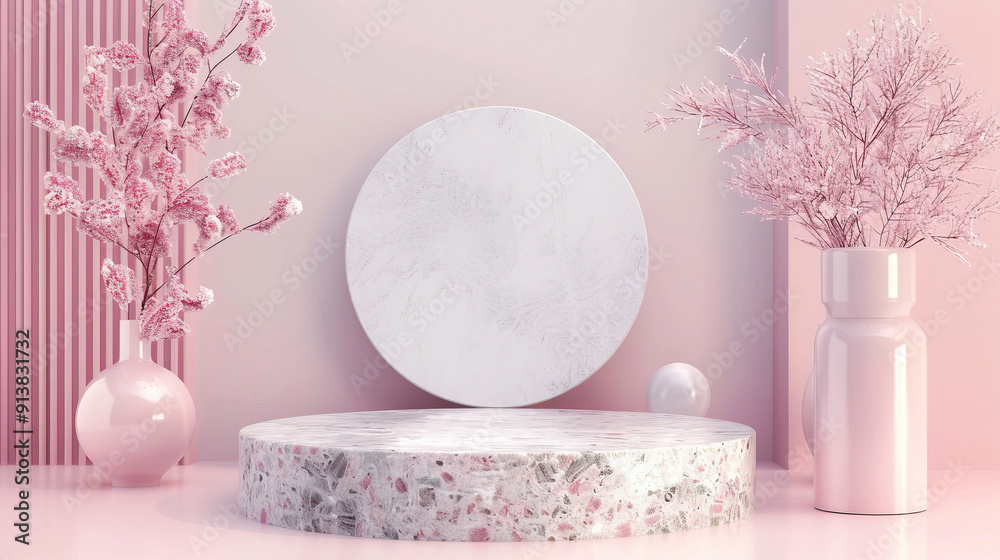 stone podium geometry with pastel geometric shape stone podium geometry with pastel geometric shape
