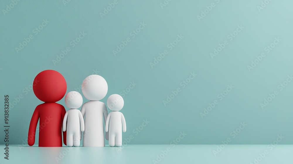 Family partnership, parents and kids in unity, 3D illustration Family partnership, parents and kids in unity, 3D illustration