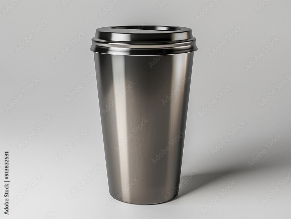 Stylish Stainless Steel Travel Mug Positioned on Light Gray Background for Everyday Use and Coffee Lovers Stylish Stainless Steel Travel Mug Positioned on Light Gray Background for Everyday Use and Coffee Lovers