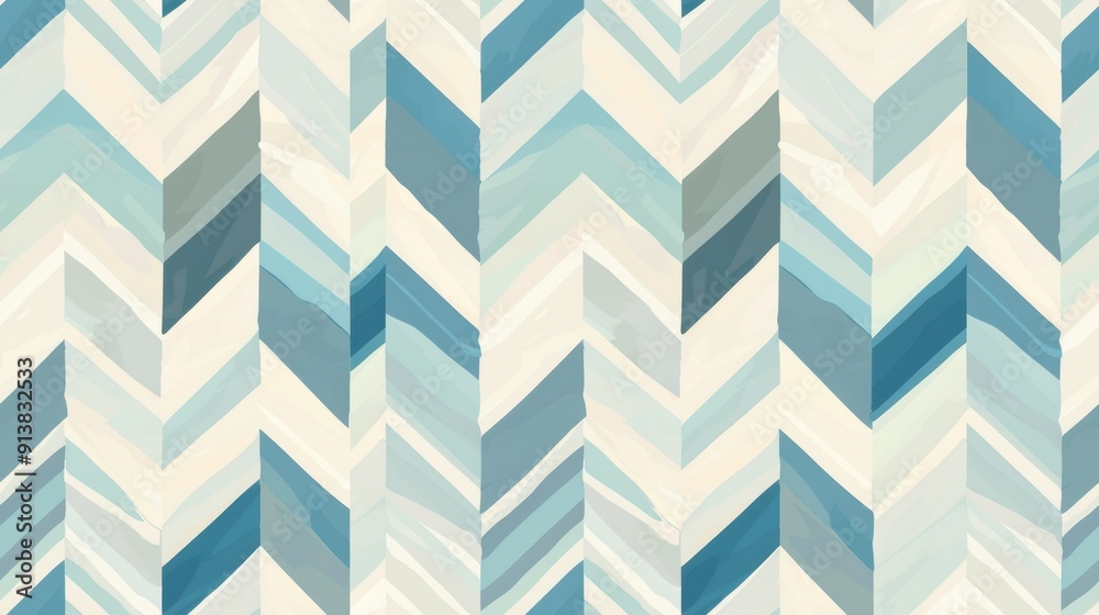This abstract pattern features a repeating chevron design in shades of blue and white, creating a modern and stylish background. The watercolor style adds texture and depth, giving the pattern a hand- This abstract pattern features a repeating chevron design in shades of blue and white, creating a modern and stylish background. The watercolor style adds texture and depth, giving the pattern a hand-