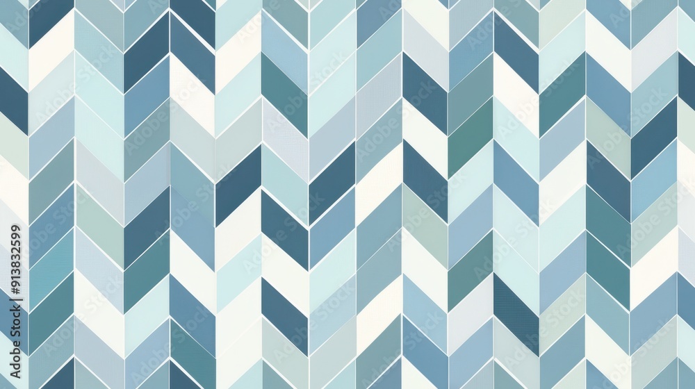 This image features a repeating geometric pattern of blue and white chevron shapes. The pattern creates a sense of movement and depth, with the various shades of blue adding visual interest. The clean
