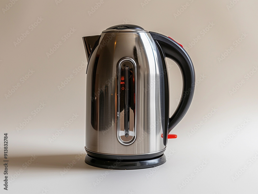 Modern Stainless Steel Electric Kettle on Plain Background for Boiling Water at Home Modern Stainless Steel Electric Kettle on Plain Background for Boiling Water at Home