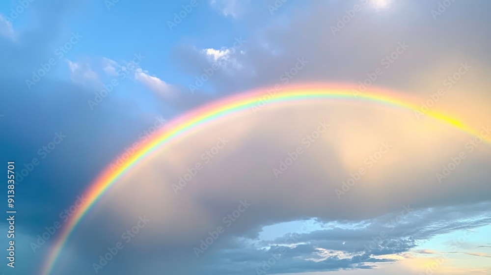 Vibrant Rainbow Arc Against Cloudy Sky