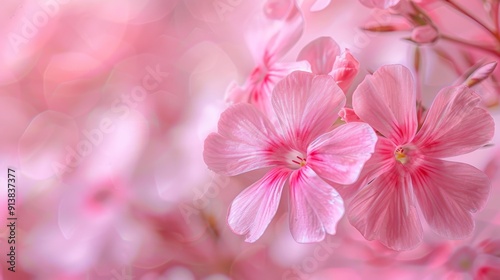  A tight shot of a pink blossom on a branch against a background blurred by soft, diffused light