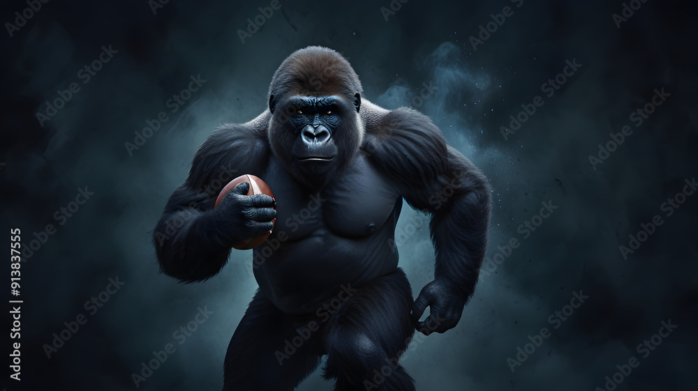 gorilla in dark smoky background playing basketball, showcasing intense focus and energy gorilla in dark smoky background playing basketball, showcasing intense focus and energy