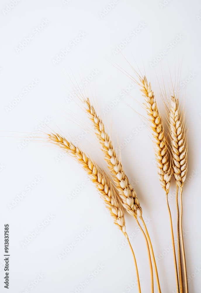  four wheat stalks on a white background