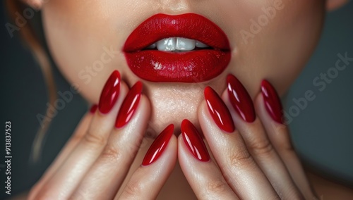 Close-up of Red Lips and Nails