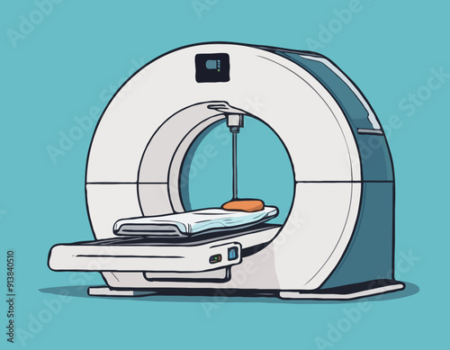 CT scanner or MRI scanner clipart cartoon style. Computed tomography scanner, Magnetic Resonance Imaging flat vector illustration hand drawn doodle style. Hospital and medical equipment concept