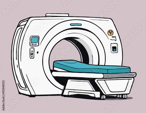 CT scanner or MRI scanner clipart cartoon style. Computed tomography scanner, Magnetic Resonance Imaging flat vector illustration hand drawn doodle style. Hospital and medical equipment concept
