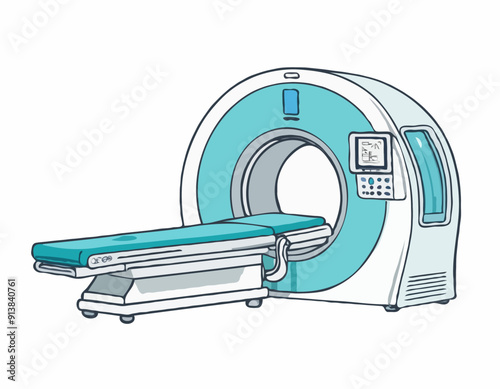 CT scanner or MRI scanner clipart cartoon style. Computed tomography scanner, Magnetic Resonance Imaging flat vector illustration hand drawn doodle style. Hospital and medical equipment concept