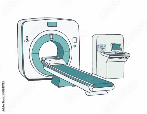 CT scanner or MRI scanner clipart cartoon style. Computed tomography scanner, Magnetic Resonance Imaging flat vector illustration hand drawn doodle style. Hospital and medical equipment concept