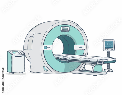 CT scanner or MRI scanner clipart cartoon style. Computed tomography scanner, Magnetic Resonance Imaging flat vector illustration hand drawn doodle style. Hospital and medical equipment concept